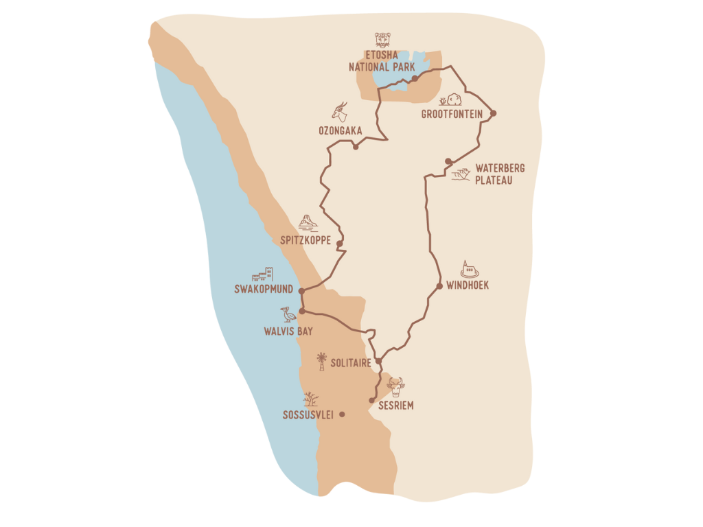 Carte zoom Namibie itinéraire ouest